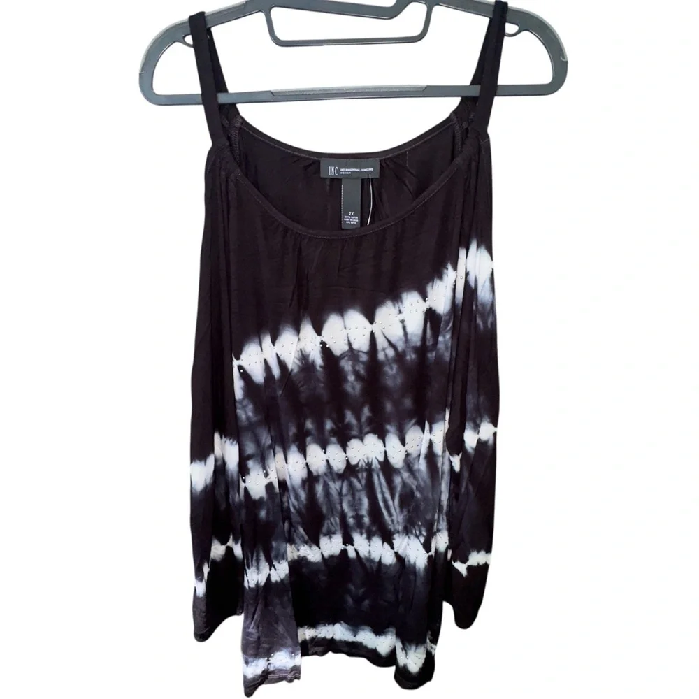 INC Intl Concepts Size 2X Tie Dye Black White Tank Top Summer Lightweight NWT - Picture 1 of 6